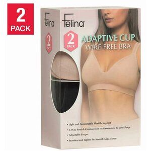 NEW 2 Pack Felina Adaptive Cup Women's Wire Free Bra 1 Black, 1 Nude